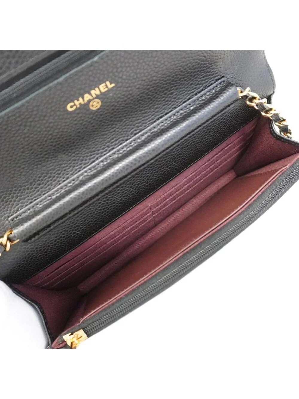 Chanel Wallet on Chain Quilted Caviar Leather Black Gold Shoulder Bag